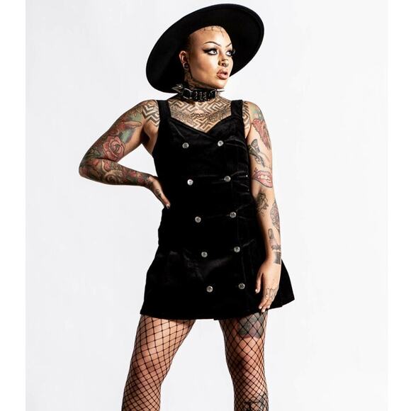 KILLSTAR Griselda Double Breasted Corduroy Mini Dress Black Sz M {G35} - Picture 1 of 6